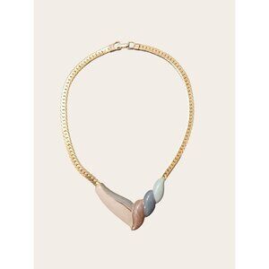 Vintage Gold Tone Necklace With Enamel Accents & 16-Inch Chain